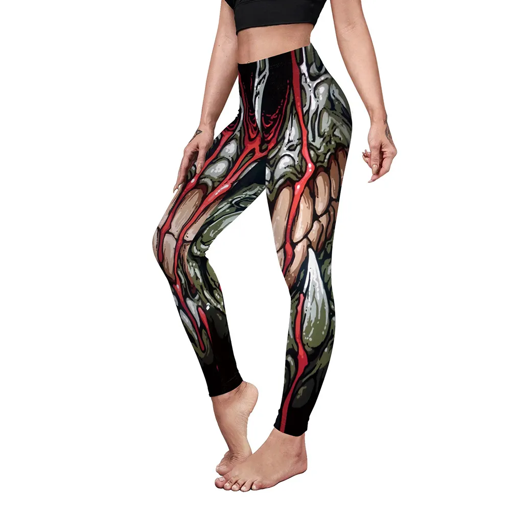 Women's Fashion Casual Pumpkin Spider Web Printed Slim Elastic Yoga Pants - B230 1015-Xl