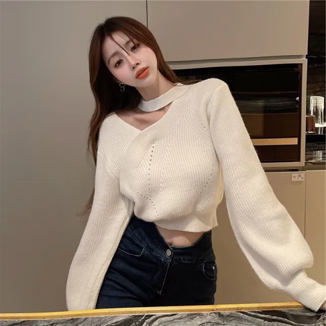 Women's Autumn And Winter Halter Red Bottoming Shirt Sweater Top White - Shop at LoveMi