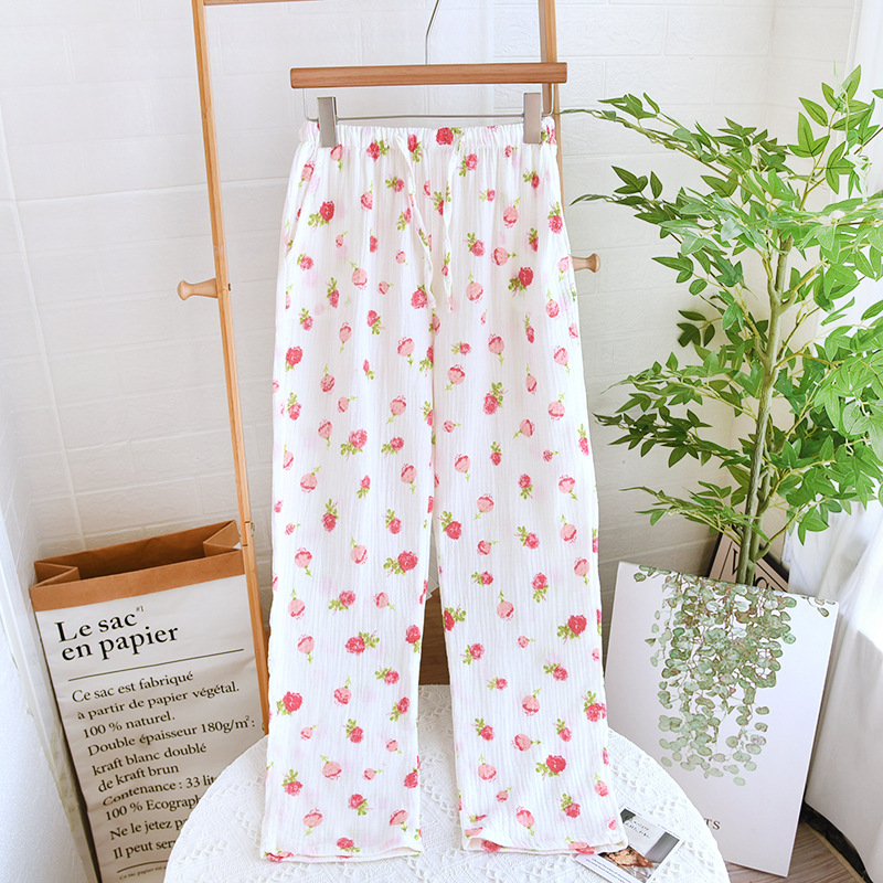 Straight Cotton Loose Home Pants Pajama Pants With Pockets Can Be Worn Outside Rose - Shop at LoveMi
