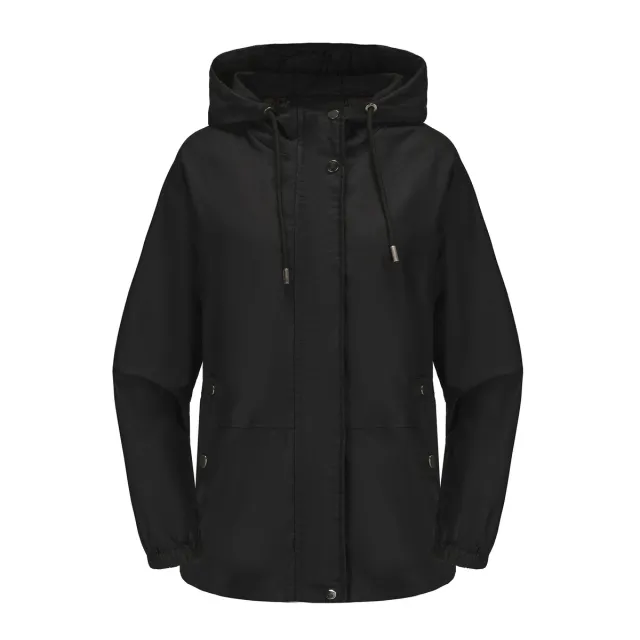 Women's Loose Windproof Jacket Hooded Long Sleeve Black - Shop at LoveMi