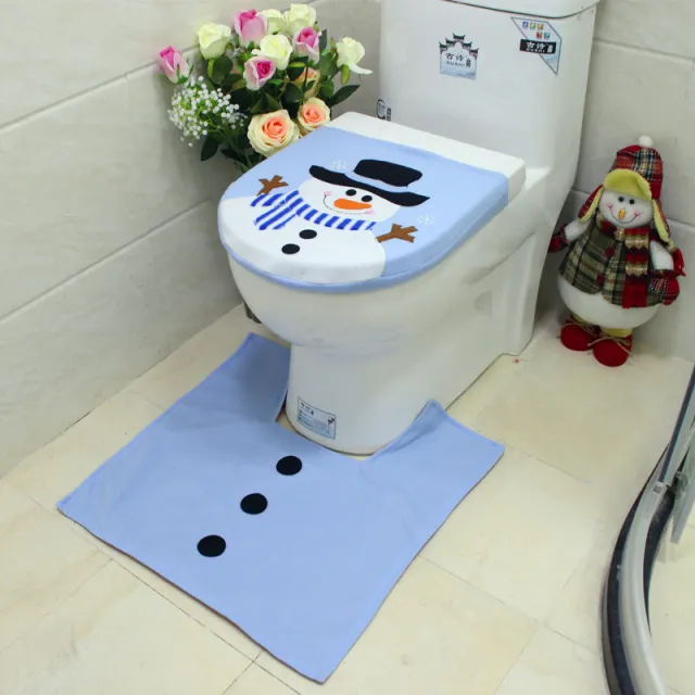 Christmas Decoration Supplies Blue Snowman Toilet Cover 2222 1 Toilet Cover Snowman - Shop at LoveMi