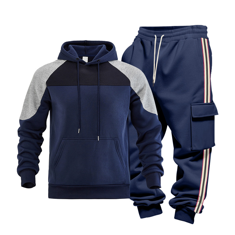 Loose Color-block Textured Hoodie And Sweatpants Casual Set - Image 4