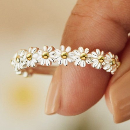 Womens White Flower Epoxy Resin Ring