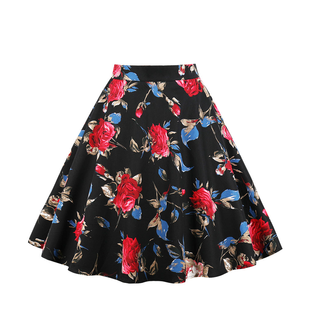 Title 2, A-line skirt featuring a rose flower and animal...