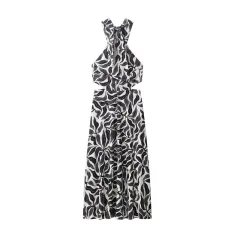 Linen Blended Hanging Collar Women's Dress - View 1