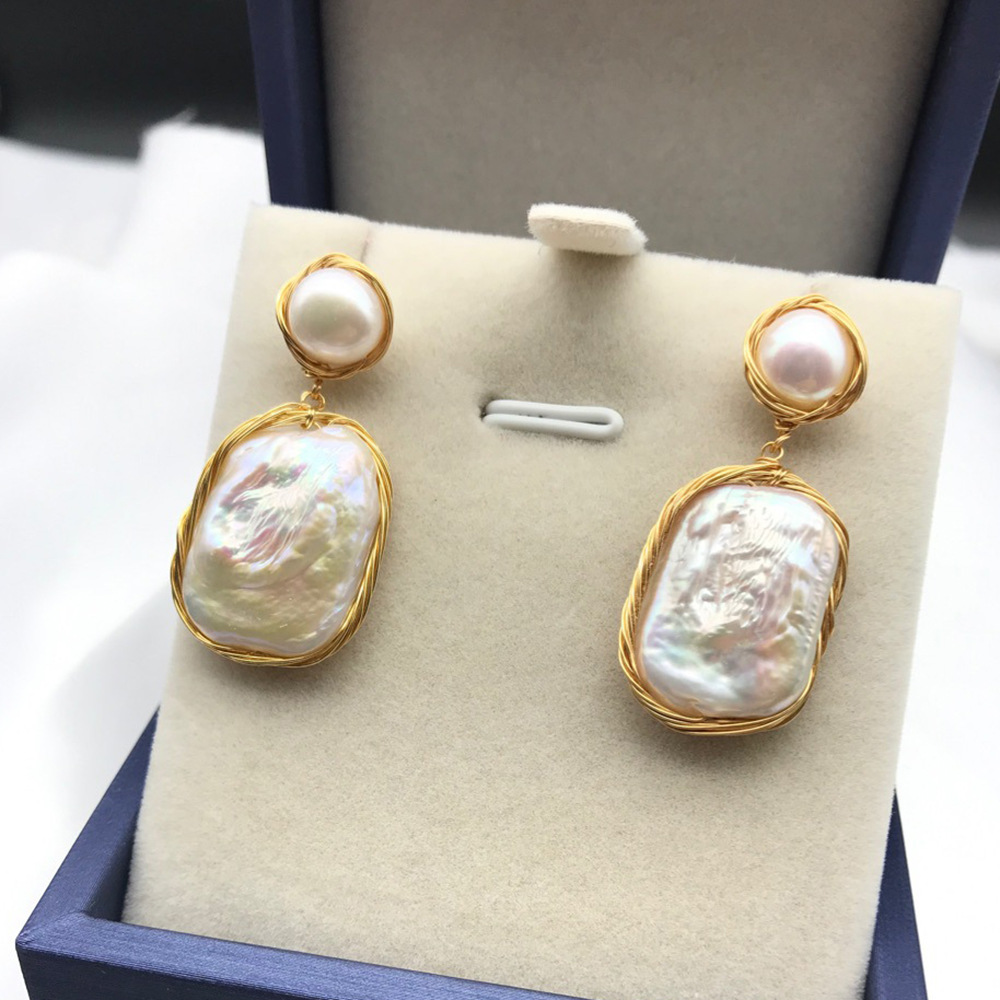 Spring And Summer Baroque Pearl Earrings Geometric