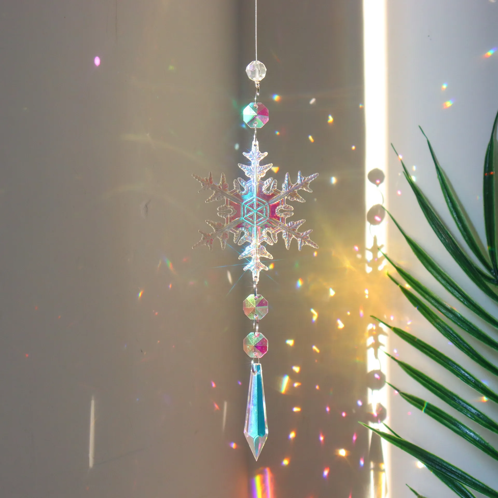 Christmas Colorful Snowflake Crystal Sun Catcher Ice Pillar Pendant Window Christmas Tree Decoration Party Pendant Christmas Decorations – image 4