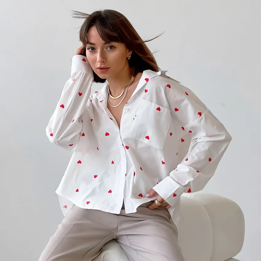 Simple Elegant Heart Printed Shirt - Printing