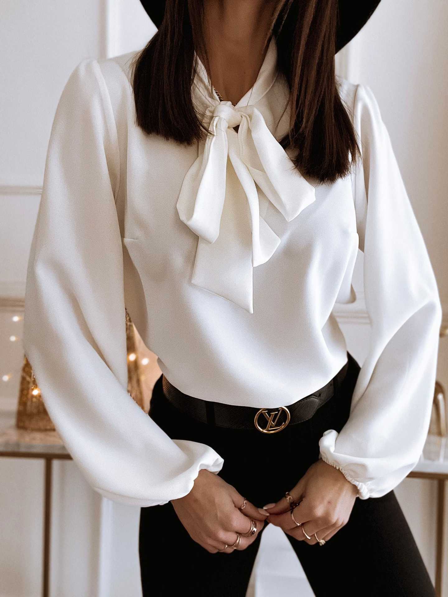 Womens Solid-Color Professional Stitched Collar Shirt