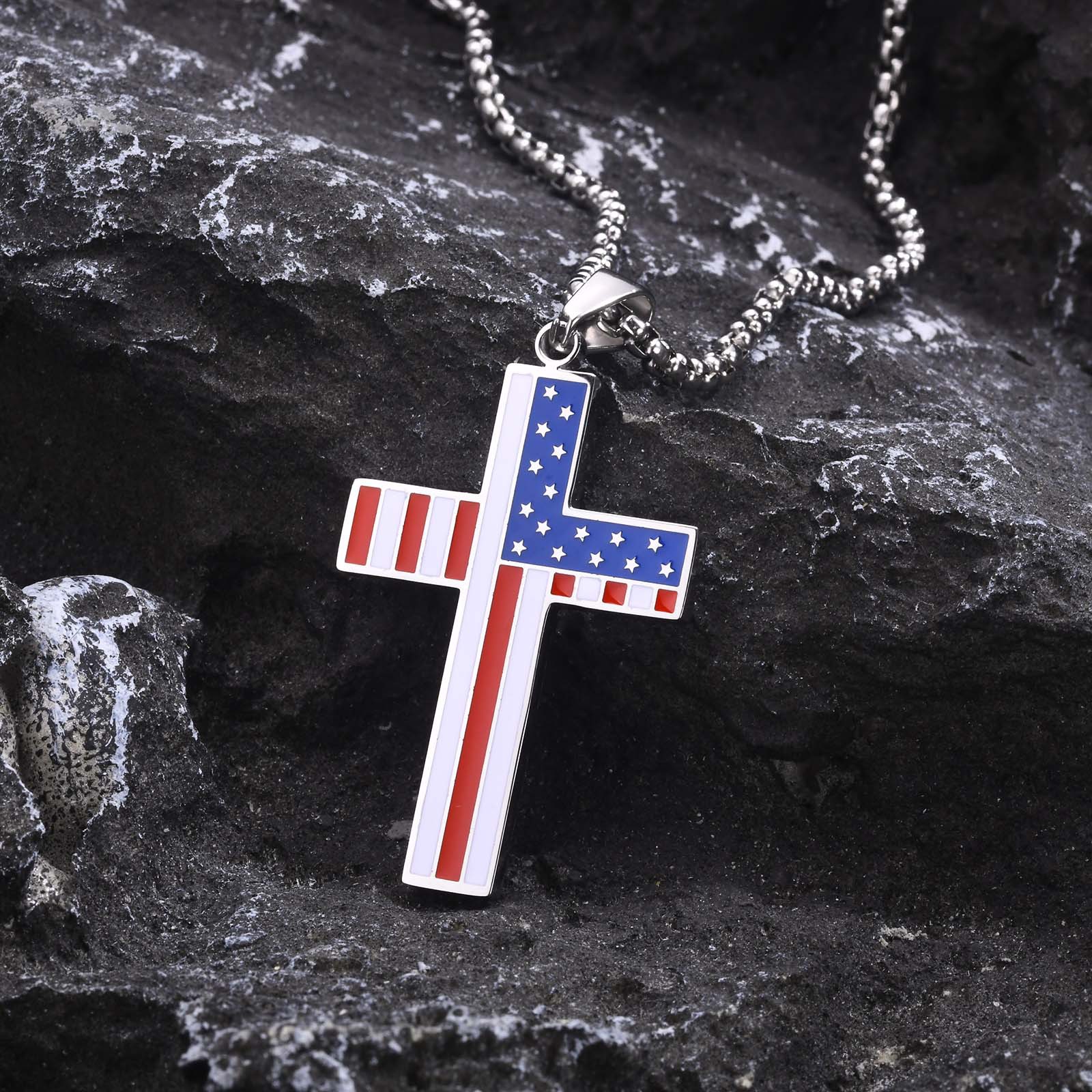 Stainless Steel Surface Smooth Back Sand Corrosion Epoxy Flag Cross Pendant
