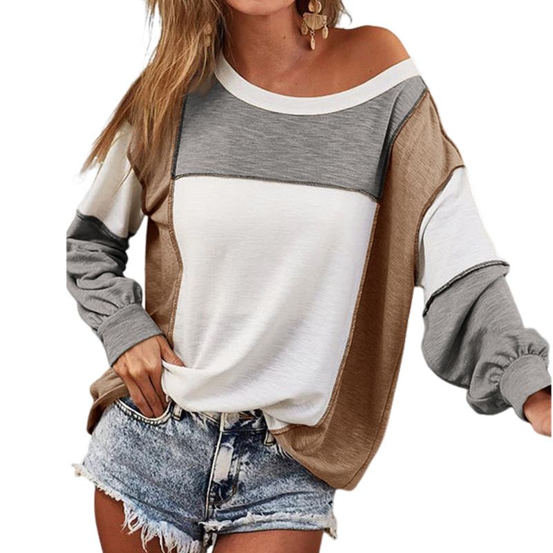 Round Neck Multicolor Pullover Fashion Loose Casual Sweater Gray - Shop at LoveMi