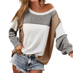 Round Neck Multicolour Pullover Fashion Loose Casual Sweater - Grey - View 1