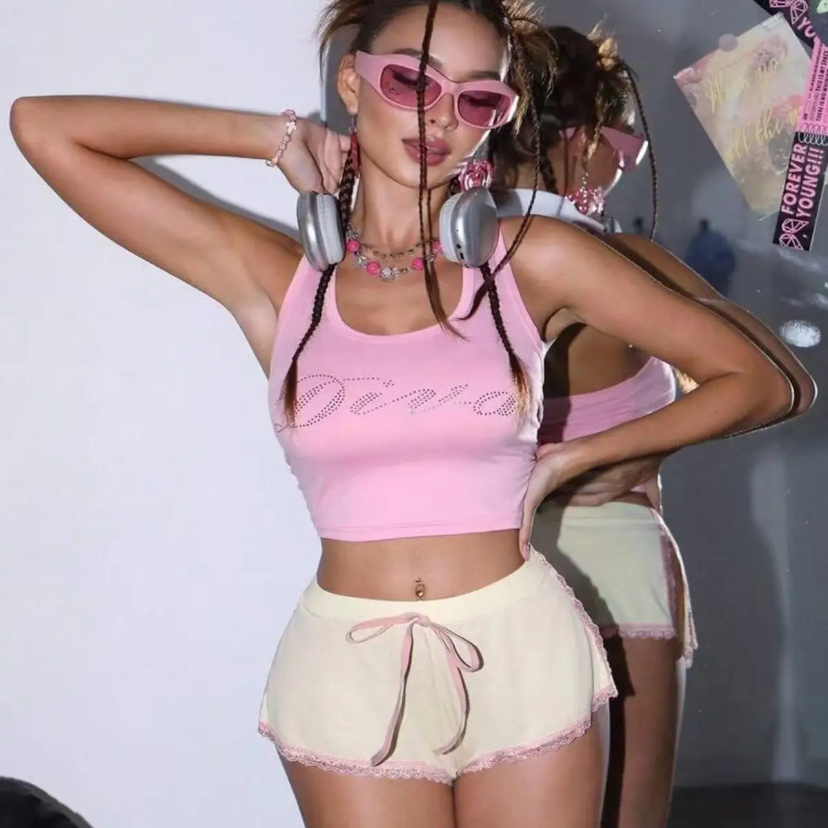 Slim-fit Contrast-color Patchwork Shorts Women's