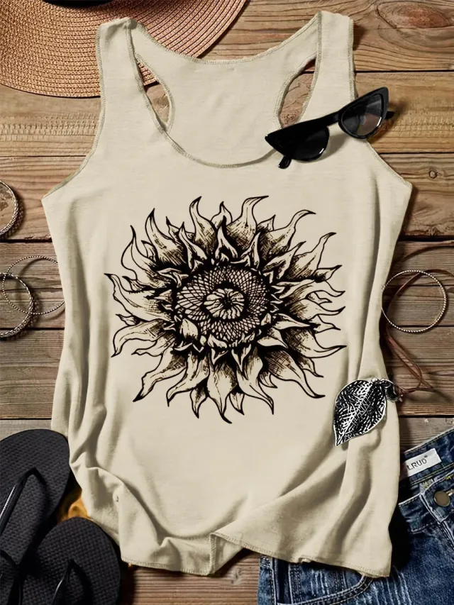202 Casual Round Neck Narrow Edge Top Loose Sports Pattern Digital Printing Vest Women's Clothing G45Z874 M - Shop at LoveMi