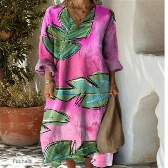 Women's Printed Plus Size Loose Long Sleeve Dress Sdf08 Xs - Shop at LoveMi