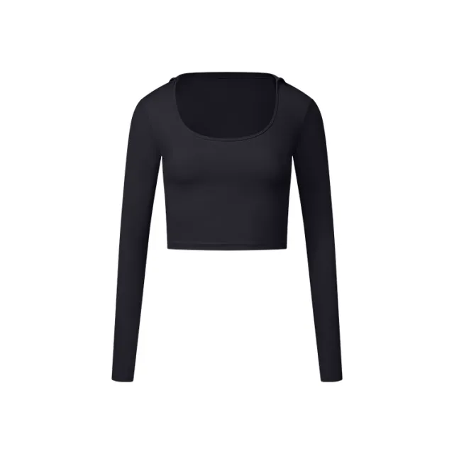 Autumn New Long Sleeve Nude Feel Fabric Sports Top Black - Shop at LoveMi