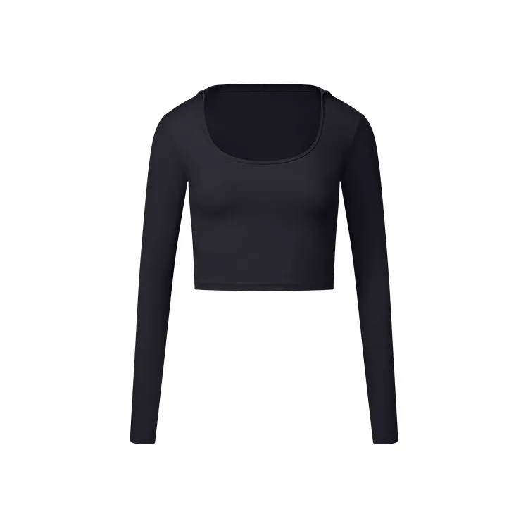 Autumn New Long Sleeve Nude Feel Fabric Sports Top - Black