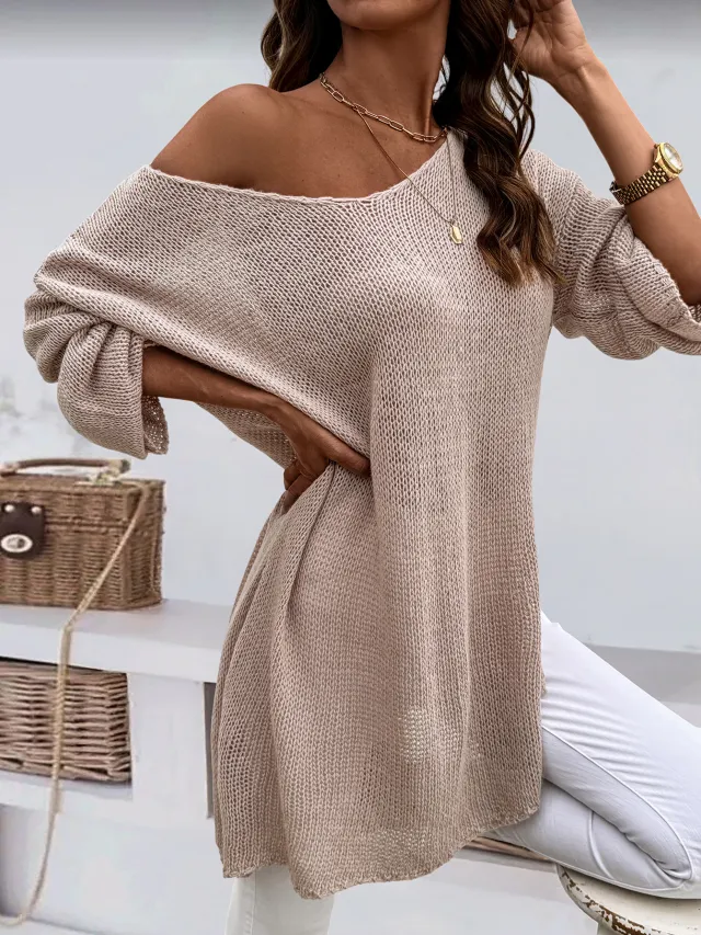 Fashion V neck Pullover Plus Size Women's Knitted Sweater Khaki - Shop at LoveMi