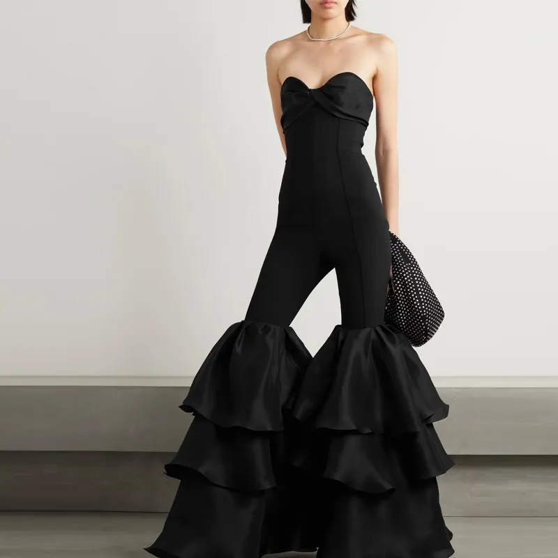 Bandage Jumpsuit European And American Women's Clothing Fashion Tube Top Cake Leg Banquet Party Jumpsuit - Black