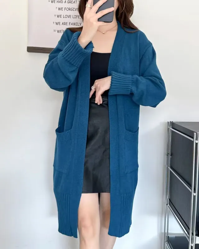 Solid Color And V neck Figure Flattering Outerwear Top Blue - Shop at LoveMi