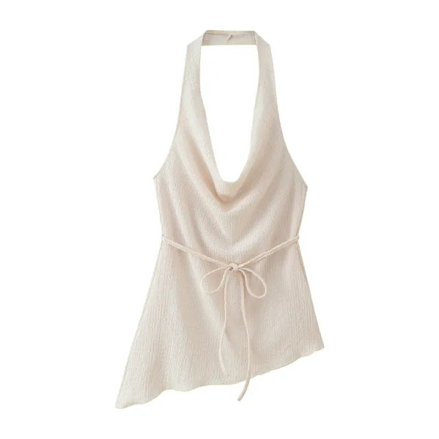 Asymmetric Design Hanging Collar Top And Trousers Suit White Top - Shop at LoveMi