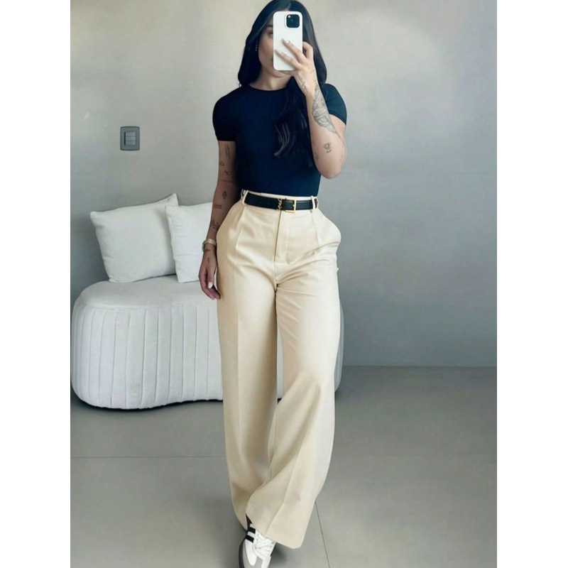 Versatile High-waisted Straight-leg Minimalist Suit Pants