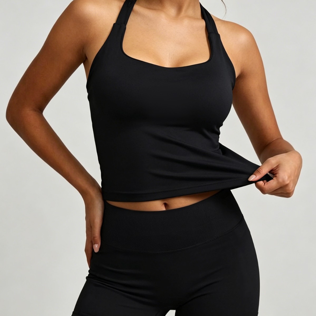 Halter Seamless Yoga Camisole & High-Waisted Shorts Set
