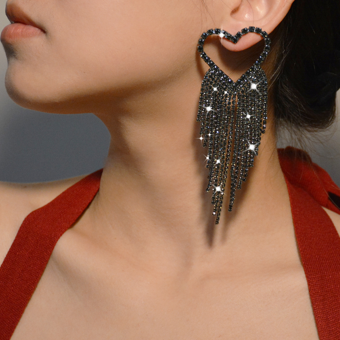 Exaggerated And Personalized Full Diamond Long Fringe Earrings