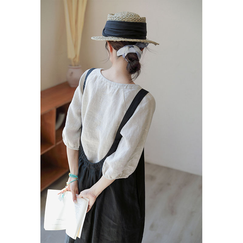 Back Landscape Younger Cotton Linen Sleeveless Dress Women