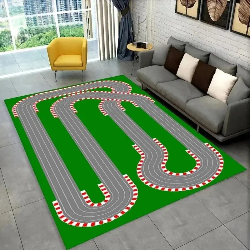 Fun Racing Track Flannel Floor Mat Non-Slip