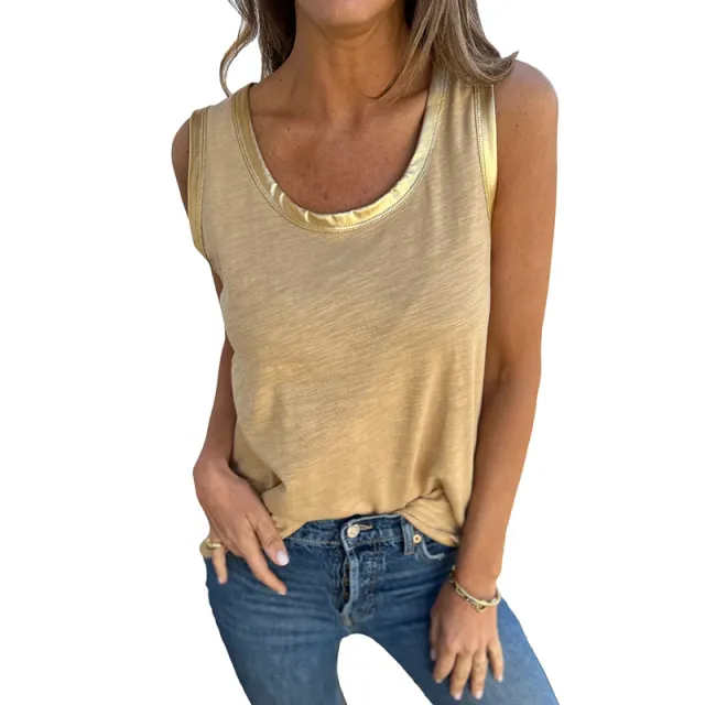 Casual Loose Round Neck Knitted Vest Women's Sleeveless Blouse Khaki - Shop at LoveMi