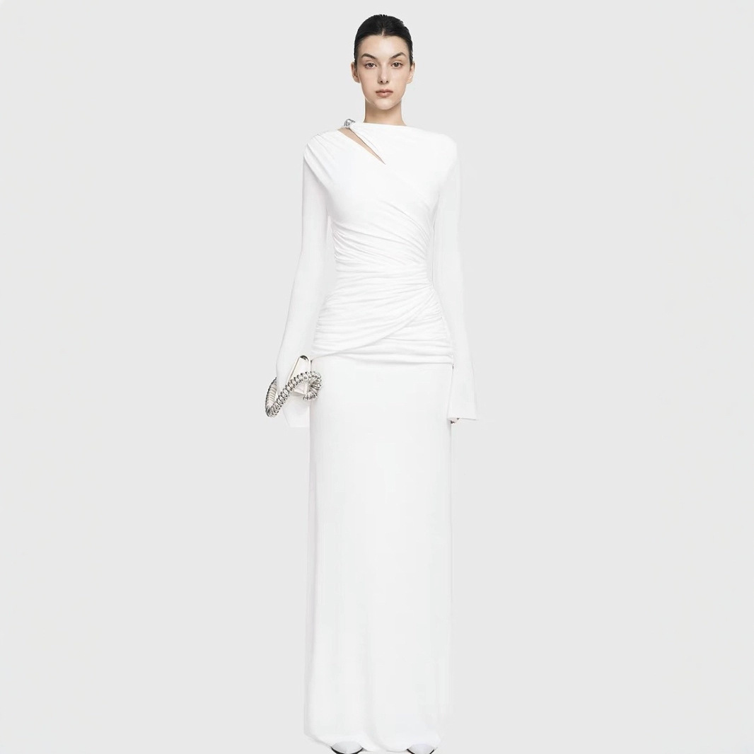 Niche Temperament Elegant Pleated Waist Tight Horn Dress