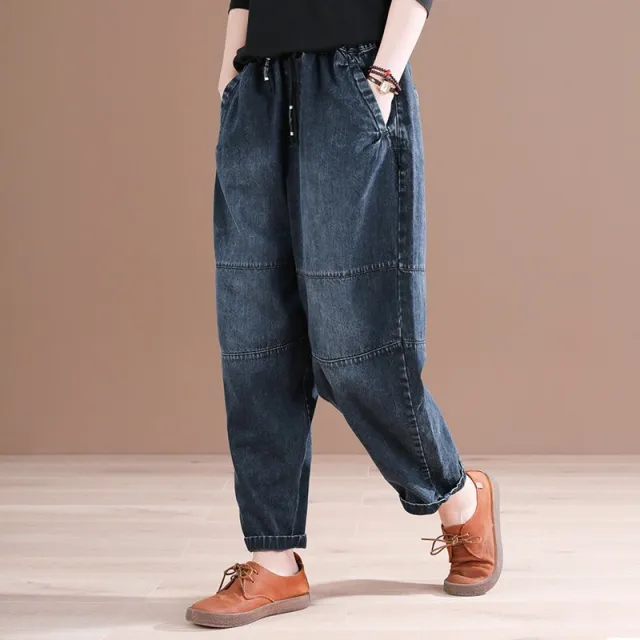 Retro Oversized Fat Hiding Artistic Distressed Loose Slimming Jeans Blue - Shop at LoveMi