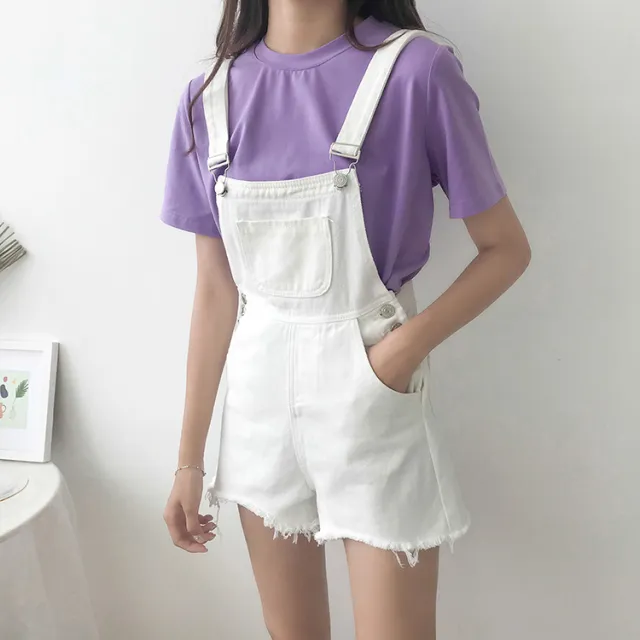 Loose Elastic Strap Denim Shorts Women's Clothing White - Shop at LoveMi