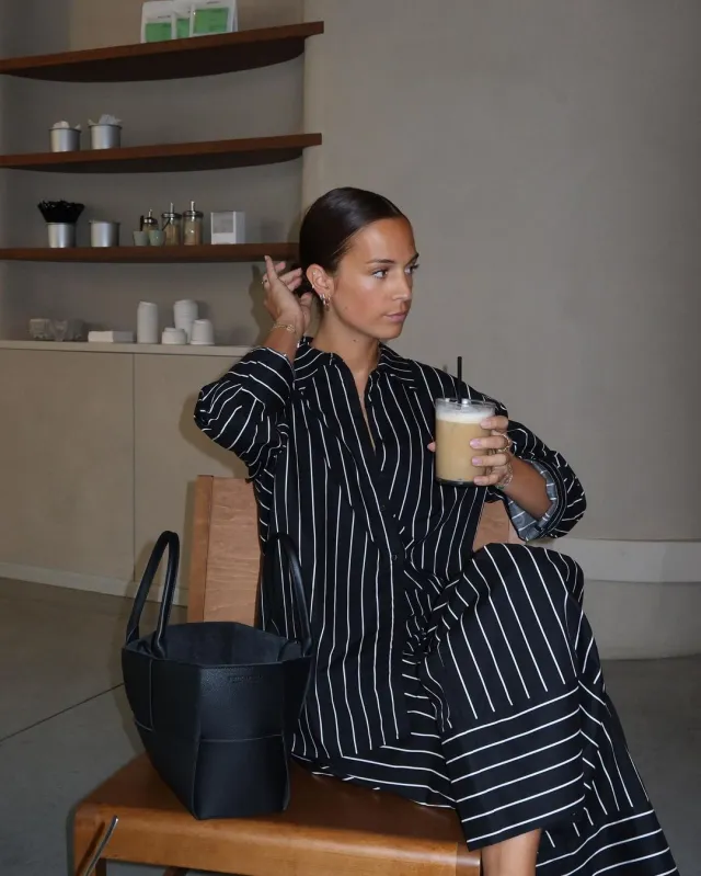 Elegant Style Button Striped Wide leg Pants Suit Black Stripes - Shop at LoveMi
