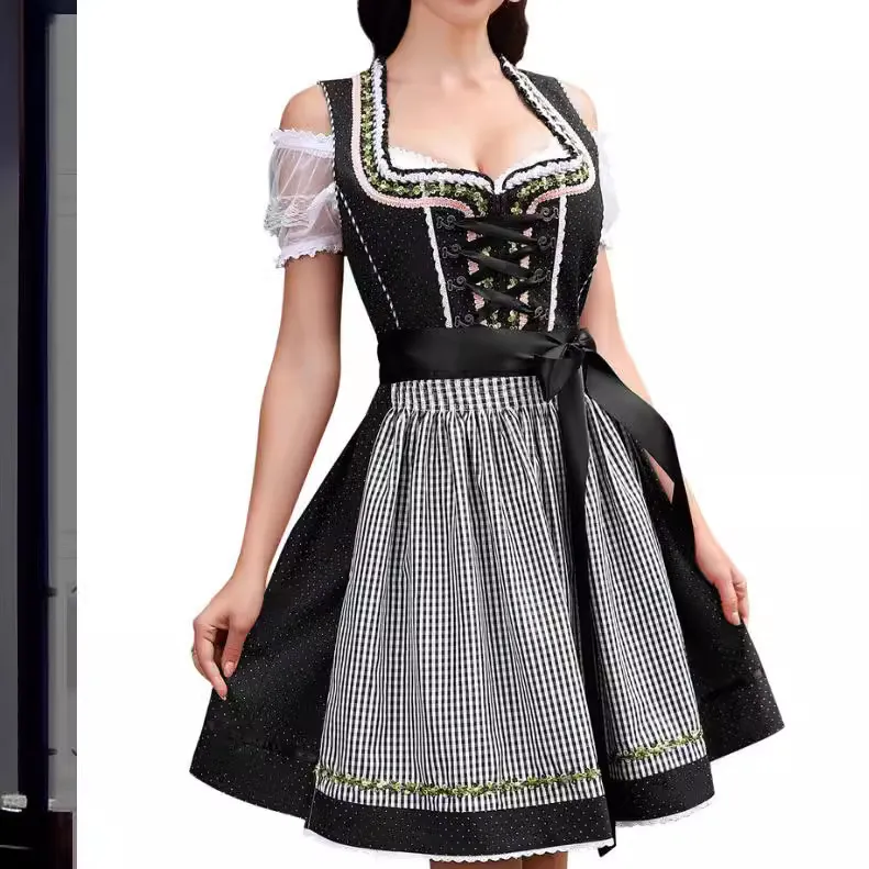 Halloween Maid Uniform Barpool Women's Sexy Mini Dress Dirndl - Black