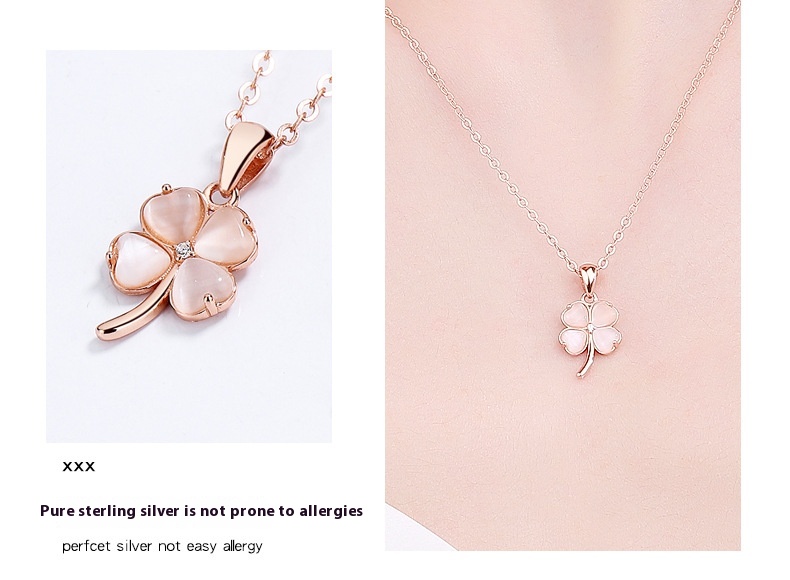 Women's 925 Sterling Silver Clover Opal Necklace