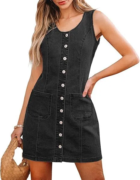 Casual Solid Color Sleeveless Mid length Waist Dress Black - Shop at LoveMi