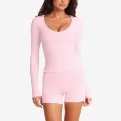 Slim Fit Slimming Sports Outerwear Bottoming Shirt Small V-neck Yoga Clothes Long Sleeve - Pink - View 1