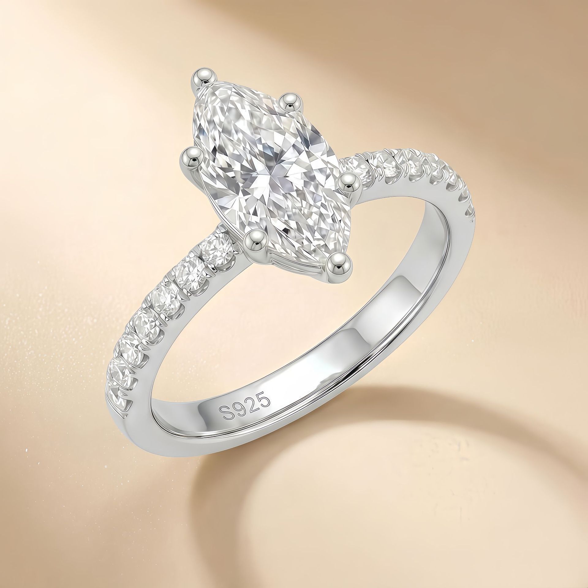S925 Sterling Silver Moissanite Ring Horse Eye Design