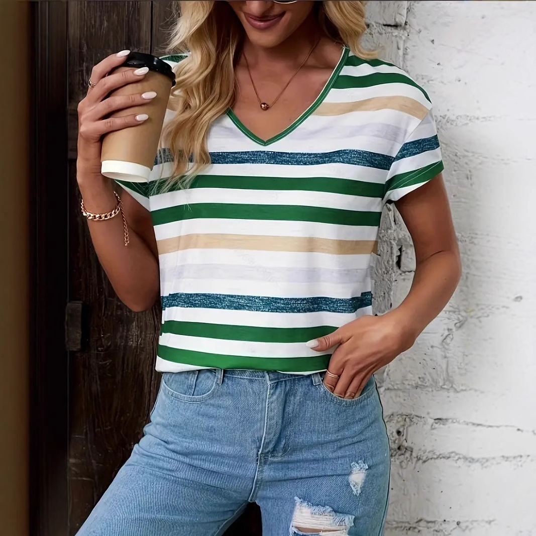 Striped Short Sleeve Fashion Round-neck T-shirt