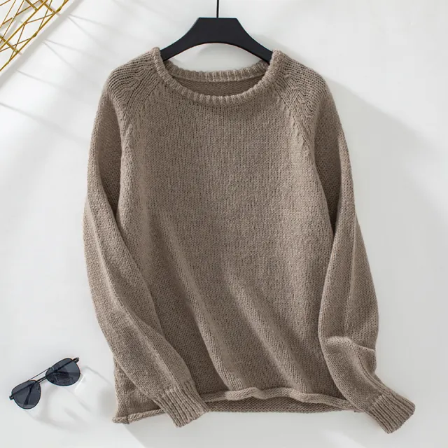 Solid Color Curling Pullover Women's Sweater Khaki - Shop at LoveMi