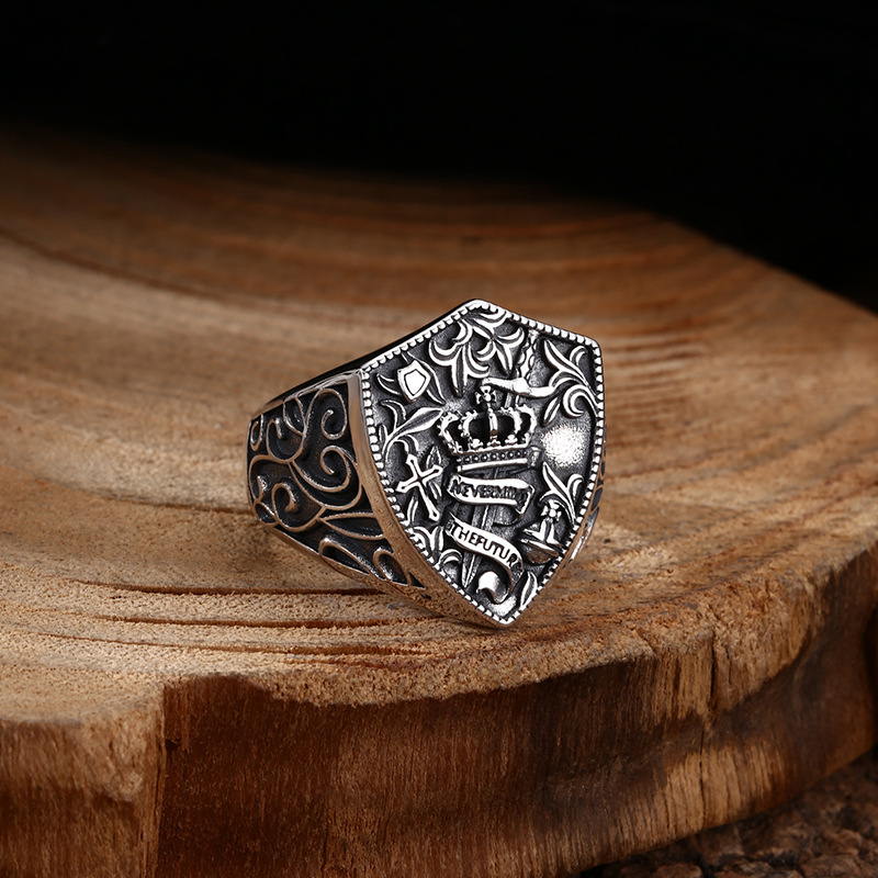 925 Sterling Silver Ring Crown Shield Ring