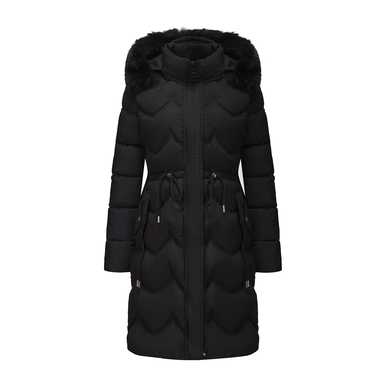 Big Fur Collar Mid-length Thickened Waist-cinching Cotton Coat - Image 5