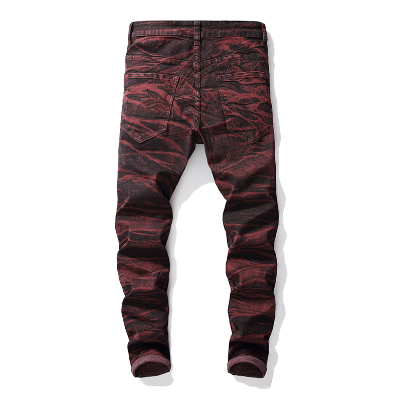 Spring New Men's Straight Jeans European And American Fashion Knee Ripped Tie-dyed Long Pants