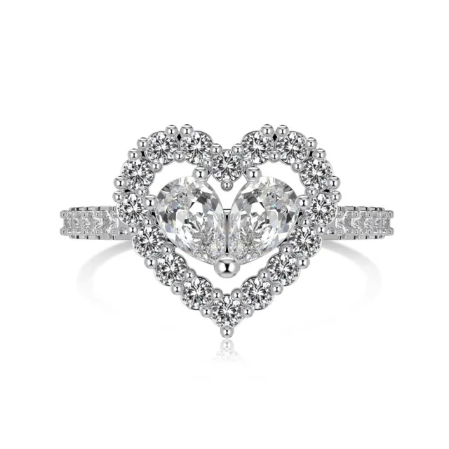 S925 Sterling Silver Ear Stud And Ring Female With Hearts Hollow Out Platinum White Diamond - Shop at LoveMi