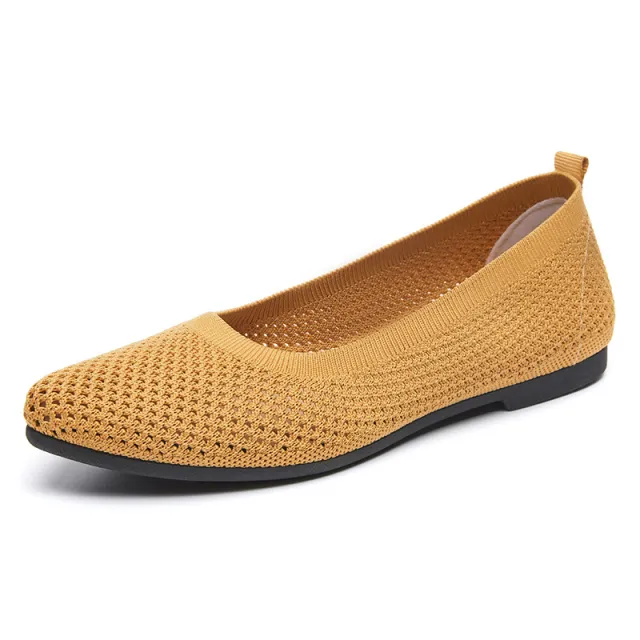 Solid Color Pointed Toe Flat Bottom Flat Heel Soft Bottom Pumps Yellow - Shop at LoveMi