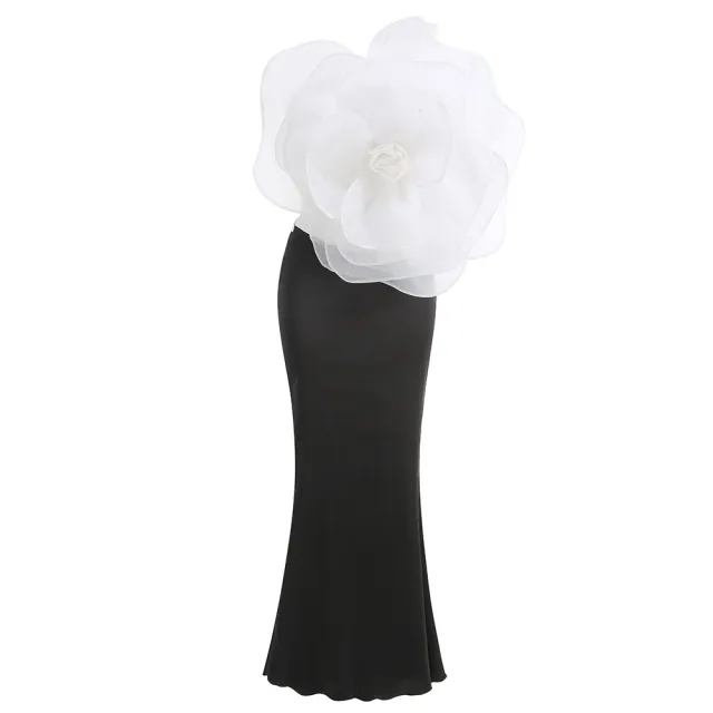 White Flower Short Top High Waist Black Skirt Suit Black - Shop at LoveMi