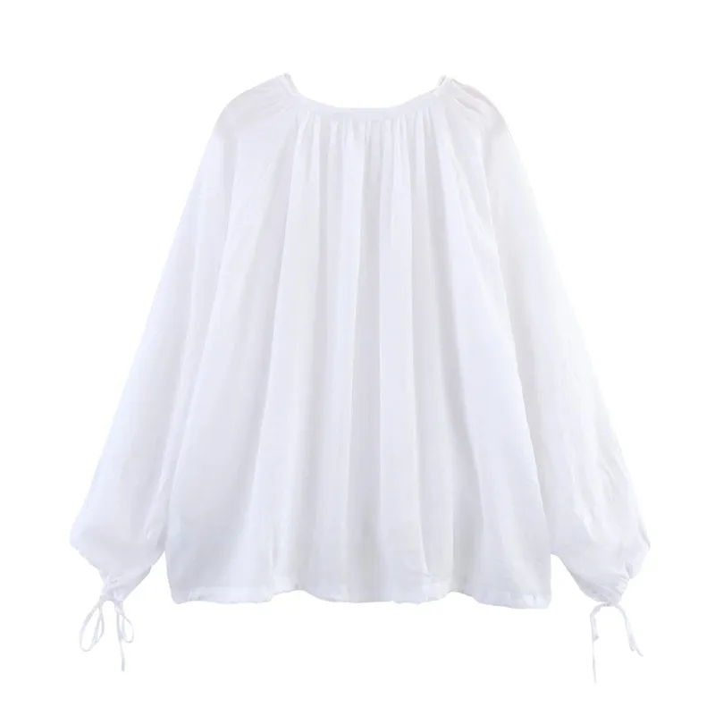 Bowknot Decoration Zhongshan Collar Shirt - White