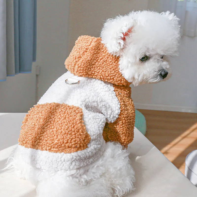 Lamb Fleece Traction Sweater Puppy Thermal Autumn Clothing - Light Brown